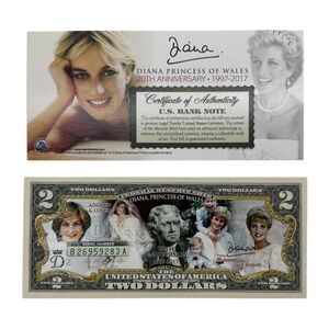 Diana Princess of Wales Colorized Two Dollar Commemorative Bank Note